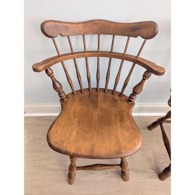 American Vintage Ethan Allen Rock Maple Dining Chair Comb-Back Swivel - A Pair For Sale - Image 3 of 11