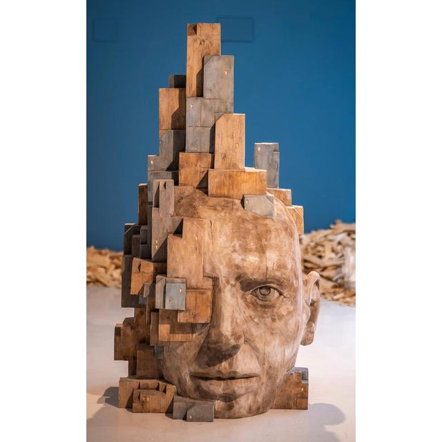 Large Architectural Carved Polychrome Wood Head Sculpture by Jose Perozo, 2023 For Sale - Image 9 of 14