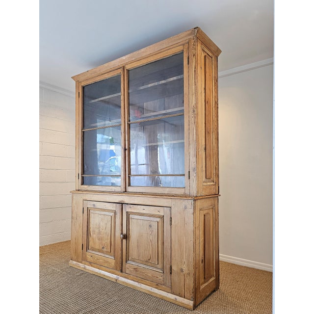 19th Century Grand Antique English Pine Cabinet With Glass Doors - Circa 1890 For Sale - Image 5 of 14