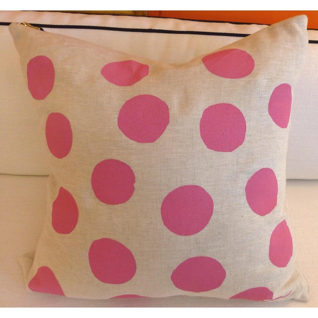 Heavy Linen Hand Made Pink Polka Dot Pillow For Sale In Miami - Image 6 of 6