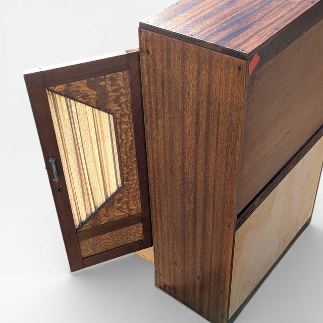 Japanese Antique Refinished Cabinet With Figured Wood Panels and Fabric Inserts For Sale - Image 14 of 17