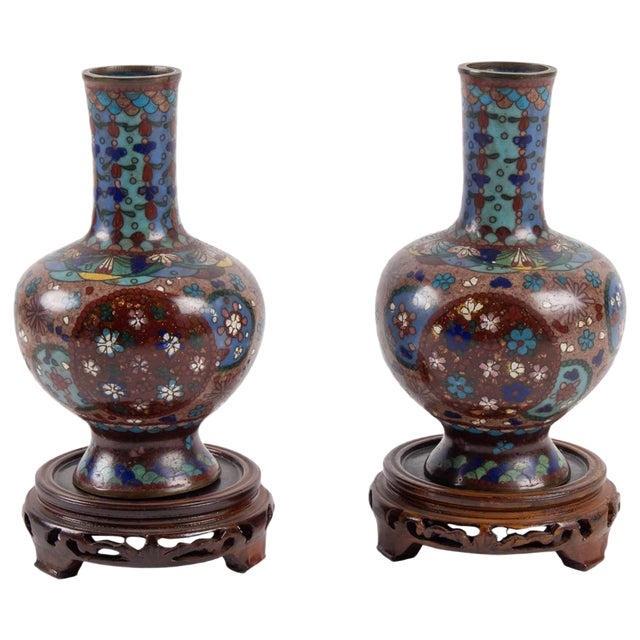 Cloisonné Bronze Vases, Japan, 1900s, Set of 2 For Sale