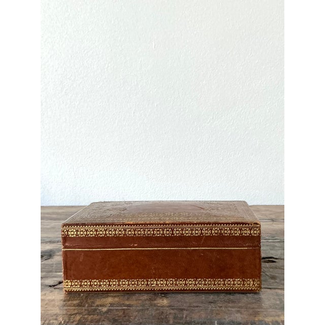 Traditional Vintage Boho Spaulding and Co. Gold Leaf Tooled Leather Box For Sale - Image 3 of 12