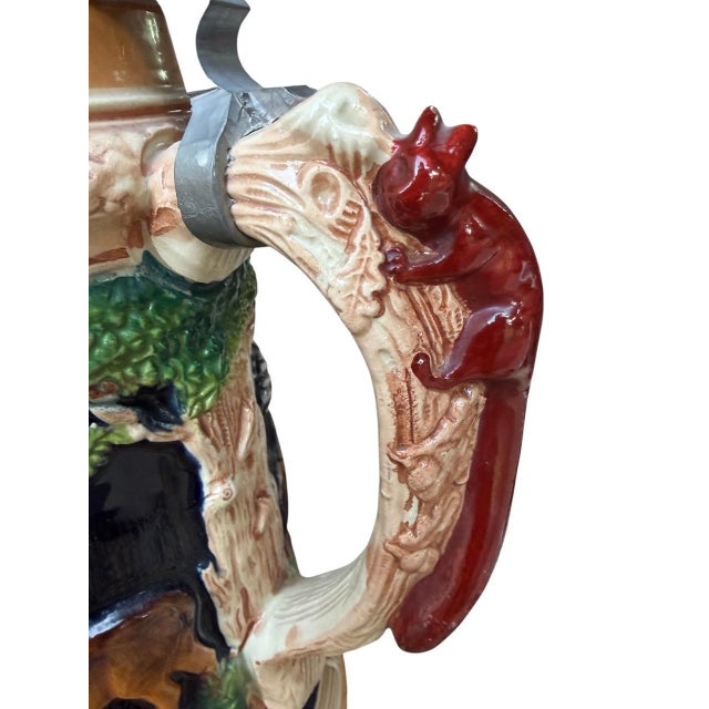 Large 2l German Stein With Hunter, Stag, and Squirrel Handle | Chairish