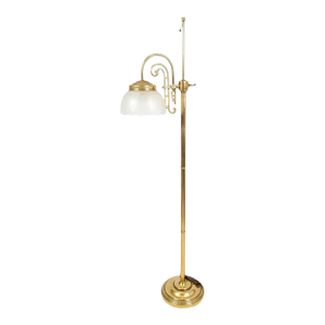 Vintage Art Deco Brass Floor Lamp With Etched Frosted Glass Shade