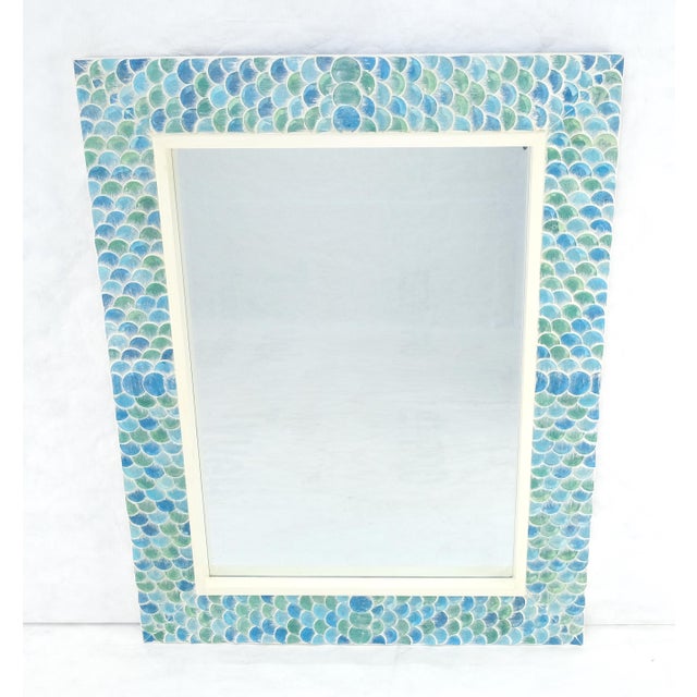 Shell Turquoise Green Colored Shell Tile Frame 38x48 Rectangle Frame Wall Mirror MINT! For Sale - Image 7 of 12