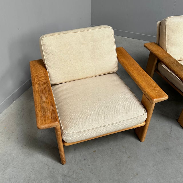 Cream Vintage Lounge Chairs in Oak, 1960s, Set of 2 For Sale - Image 8 of 15