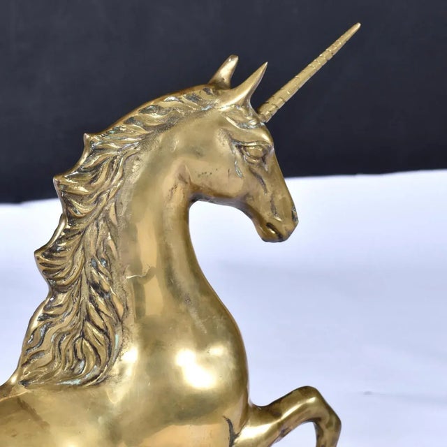 Large Brass Unicorn Sculpture Figurine on Black Wood Base Nearly 22 Inch For Sale - Image 10 of 10