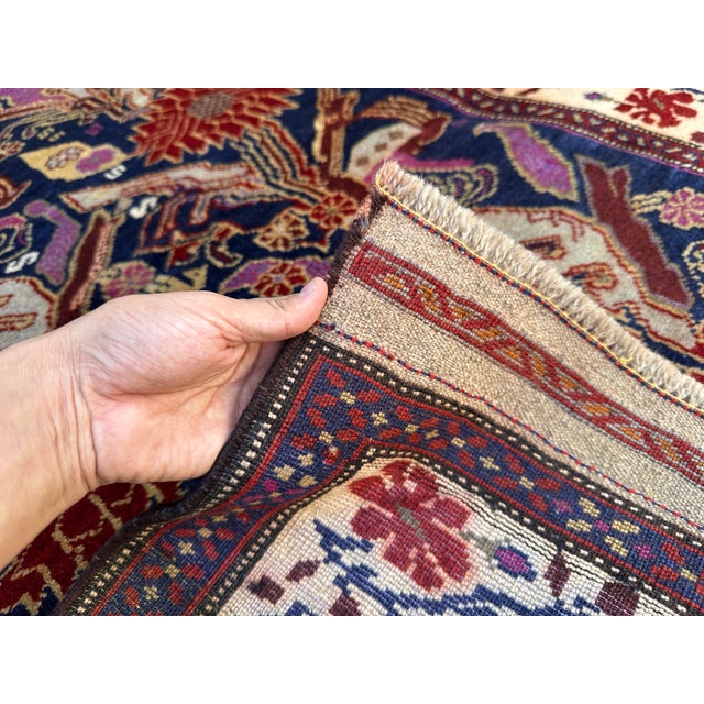 Afghan Peacock Area Rug, Hand-Knotted Wool, Floral, 4x6, Indigo & Magenta For Sale - Image 10 of 13