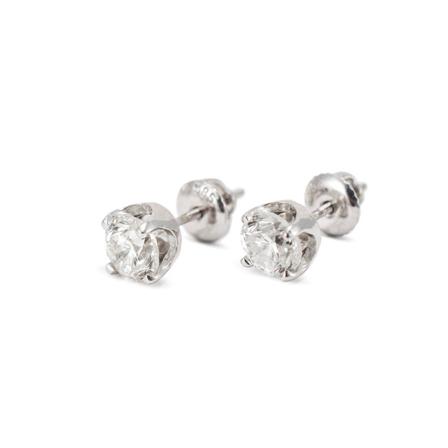 14k White Gold 4 Prong Screw Back 1.90 Ct Round Diamond Stud Earrings, A Pair For Sale - Image 4 of 8