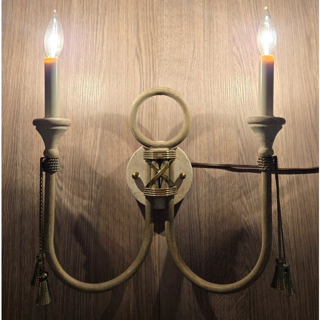 2000 - 2009 Fine Arts Lamps Brass & Marble Double Wall Sconce Lamps - a Pair For Sale - Image 5 of 18