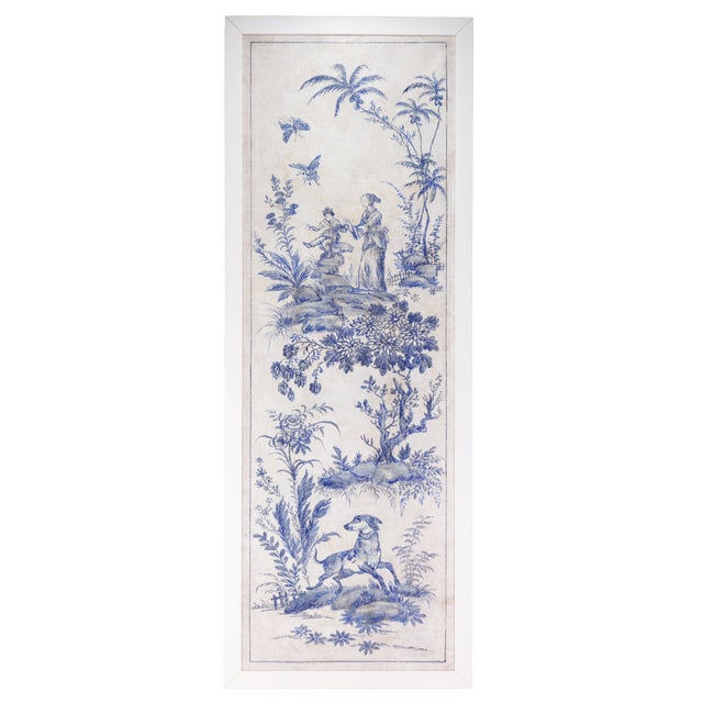 A Set of Vintage-Style Blue-and-White French Chinoiserie Four-Panel Hanging scrolls.Framed. For Sale - Image 4 of 16