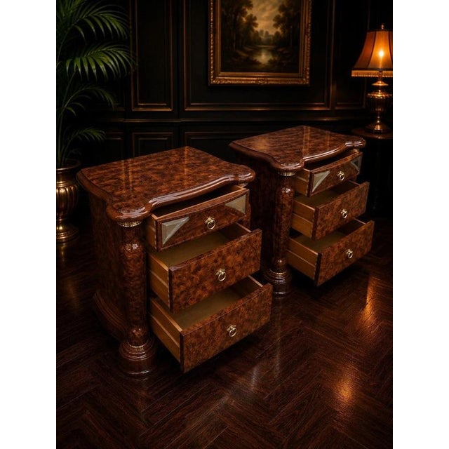 2000 - 2009 Italian Burr Walnut Bedside Cabinets by Fulgini Orilio, 1980s, Set of 2 For Sale - Image 5 of 10