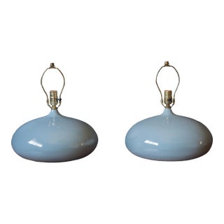 Pair of Sculptural Mid-Century Modern Round Gray Ceramic Table Lamps For Sale