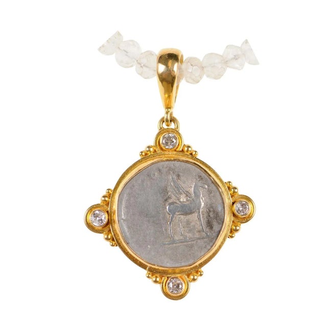 Early 21st Century Antique Roman Denarius Coin in 22k Pendant W/Diamonds For Sale - Image 5 of 12