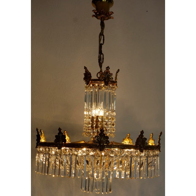 Brass and Lead Crystal Chandelier from Palwa, 1960s For Sale - Image 13 of 14