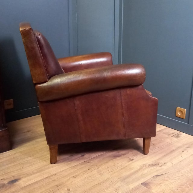 Art Deco Sheep Leather Club Armchair, 1950s For Sale - Image 3 of 15