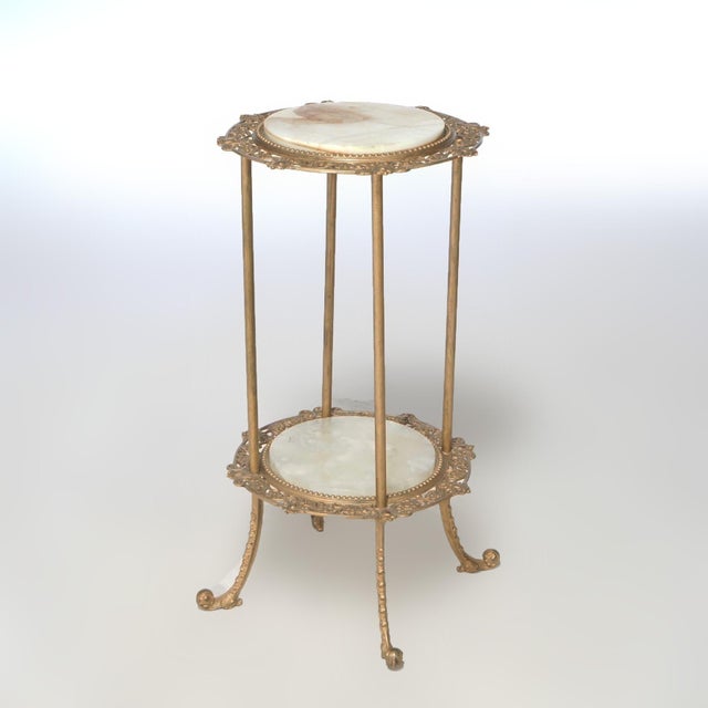Antique Victorian Gilt Metal & Onyx Two Tiered Stand, 1890 For Sale - Image 4 of 9