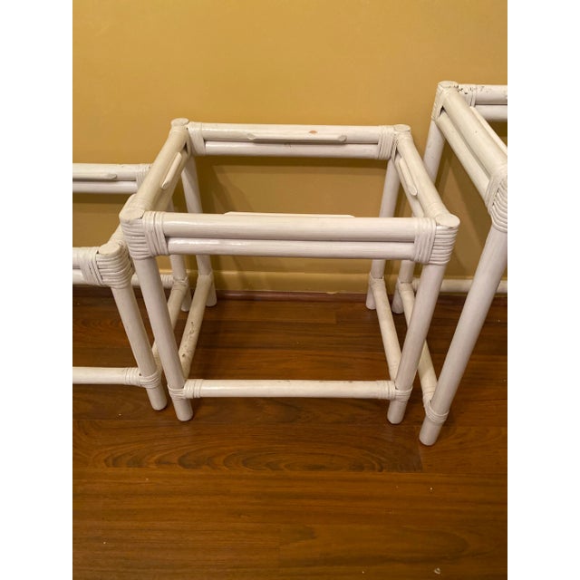 1980s Set of 3 Bamboo White Nesting Tables For Sale In West Palm - Image 6 of 6