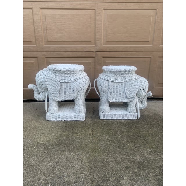 White A Palm Beach Icon | 1970s White Wicker Elephant Drinks Tables, Pair For Sale - Image 8 of 10