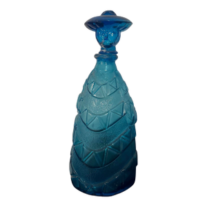 Vintage Empoli Italian Blue Glass Decanter With Stopper