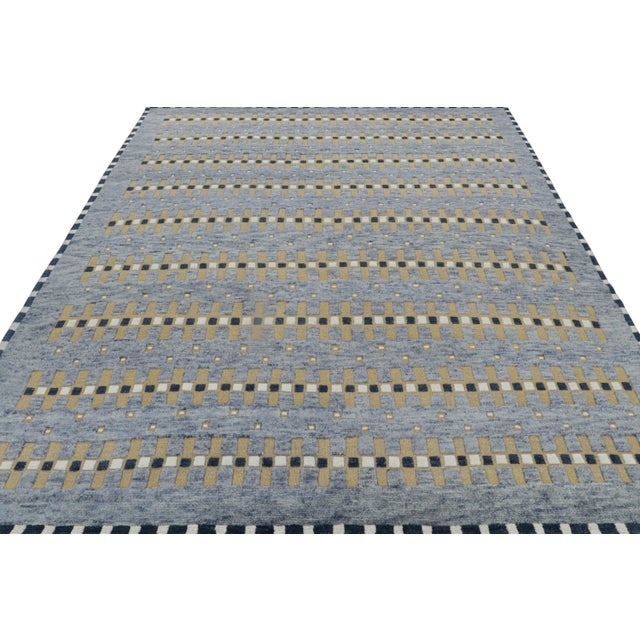 Mid-Century Modern Rug & Kilim’s Scandinavian Style Rug in Blue, Beige-Brown Geometric Patterns - 8x10 For Sale - Image 3 of 7