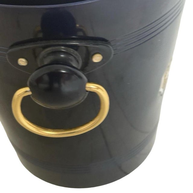 Dark Blue Jeanmaire Champagne Bucket with Brass Handles from Vogalu For Sale - Image 6 of 8