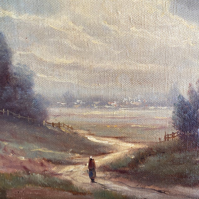 Late 19th Century 19th Century Scenic Oil on Canvas in Ornate Distressed Gold Gilt Frame - Signed For Sale - Image 5 of 12