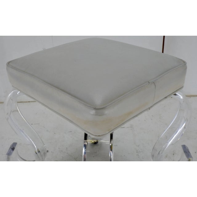 1980s Rolling Stool on Acrylic Legs For Sale - Image 5 of 7
