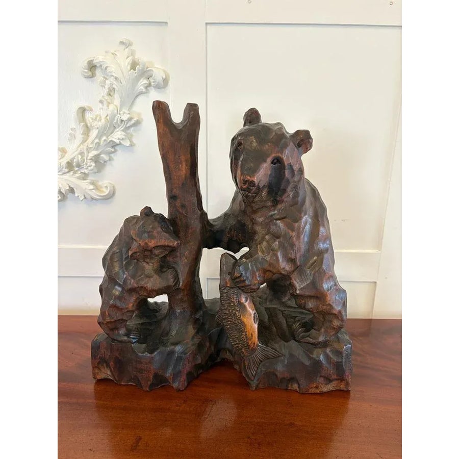 Large Antique Edwardian Japanese Carved Linden Wood Bear, 1900