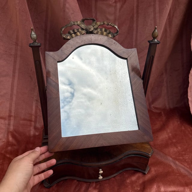 Biedermeier Swiveling Table Mirror with Carved Top For Sale - Image 11 of 18