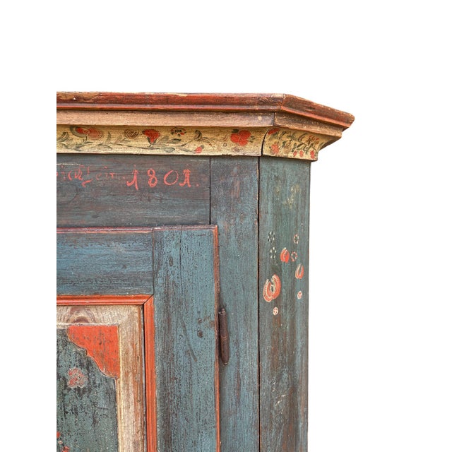 Antique Tyrolean Folk Art Painted Cabinet, 1801 For Sale - Image 10 of 17