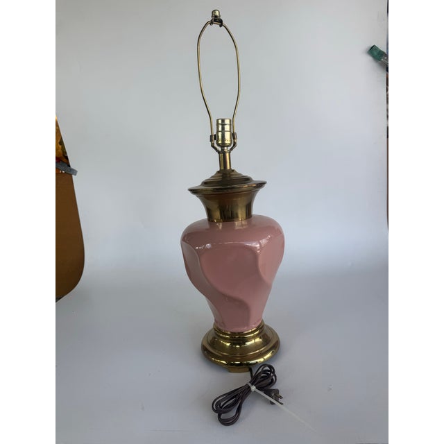 Vintage 1980's Pink Ceramic Lamps With Brass Base. For Sale In Miami - Image 6 of 9