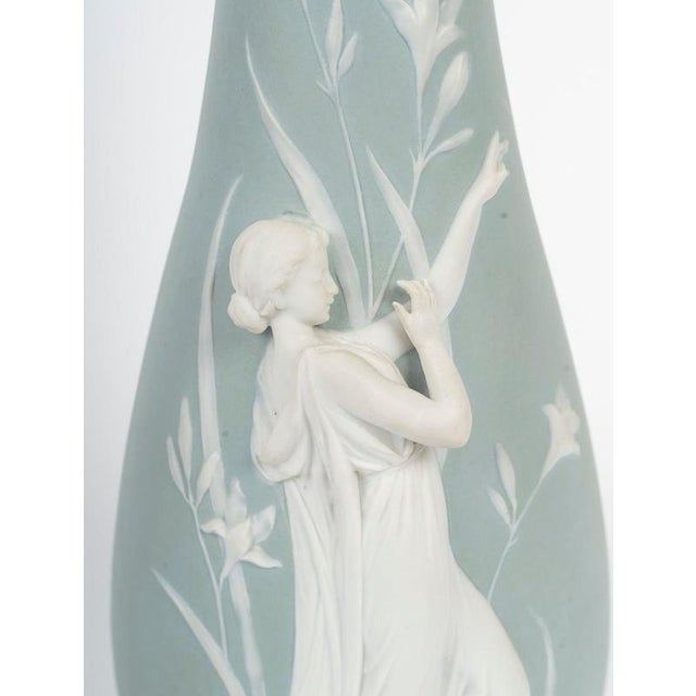 Art Nouveau Vase with Relief of Woman from Weshwood, 1900s For Sale - Image 3 of 8