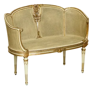 French Louis XVI Carved Giltwood Double Caned Bergere Sofa
