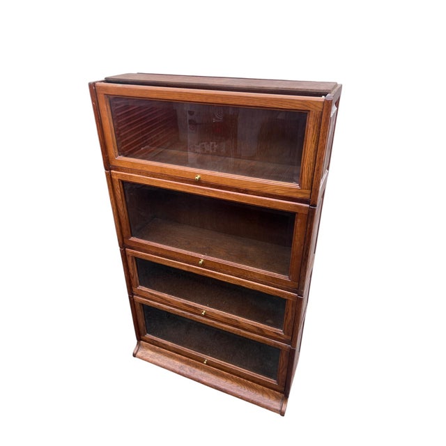 Wood Leaded Glass Oak Barrister Bookcase For Sale - Image 7 of 17