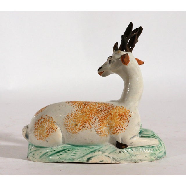 English Staffordshire Prattware Pottery Figure of a Stag For Sale - Image 4 of 8