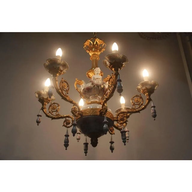 24-Carat Gold & Porcelain Chandelier, 1970s For Sale - Image 12 of 18