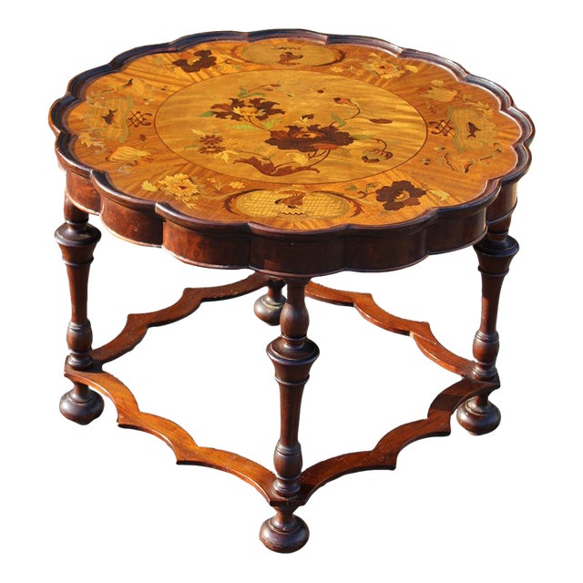 Antique Mahogany Scalloped Table With Inlaid Top For Sale