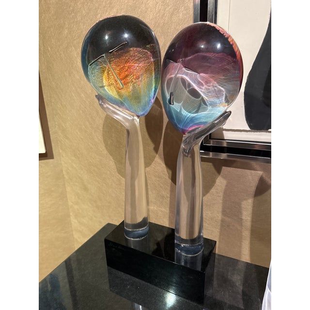 Dino Rosin (Born 1948) "Amanti" Chalcedony Glass Sculpture . This beautiful piece is comprised of hand blown glass with...
