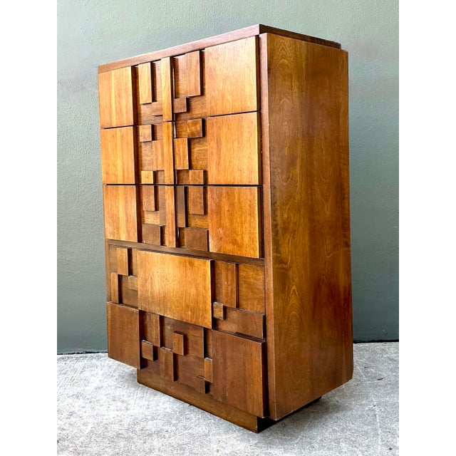 Vintage Lane “Mosaics” Brutalist Tall Chest of Drawers For Sale - Image 10 of 12
