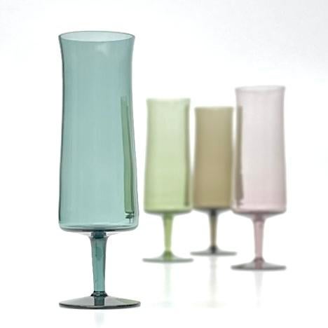 Smokey Multi-Colored Champagne Flutes - Set of 4. This is a gorgeous set of mid-century smoky, muted, multi-colored...
