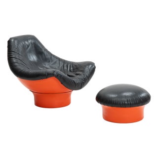 Set of Rodica Lounge Chair and Ottoman by Mario Brunu for Comfort, Italy, 1960s For Sale