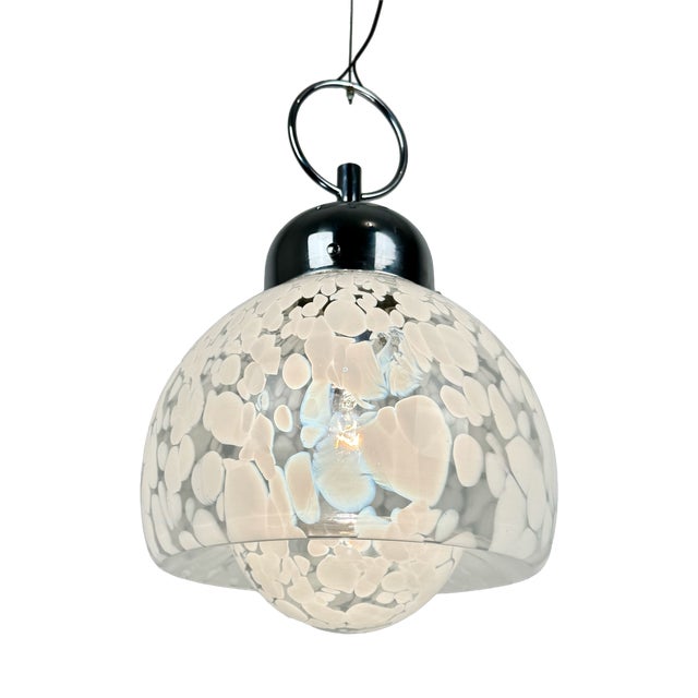 Mid-Century White Speckled Murano Glass Pendant Lamp For Sale