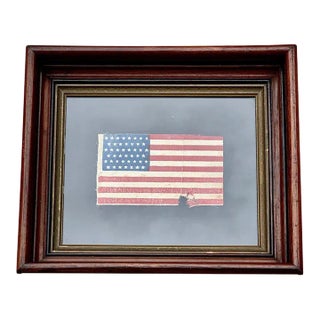 1890 Antique Gauze 45 Star American Flag in Walnut Frame For Sale