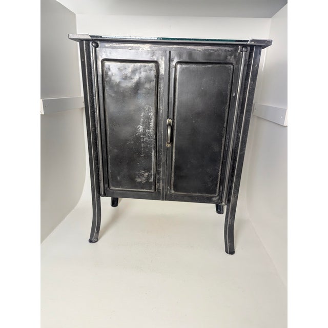 Metal Vintage Industrial Cabinet in Steel Cabinet with Glass Top, Pre-1900s For Sale - Image 7 of 17