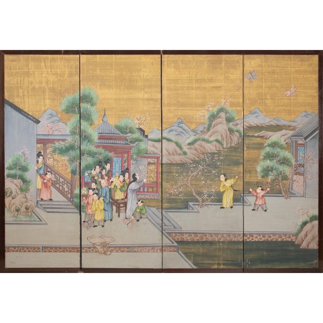 C. 1940s Vintage Chinese Painted Folding Screen "Flying Kites" For Sale - Image 16 of 16