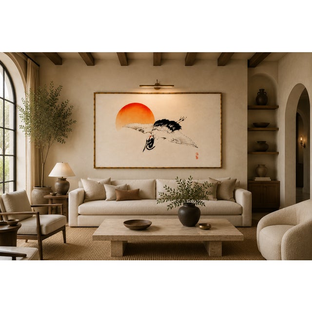 Flying Crane by Kōno Bairei, Vintage Japanese Art Print Reproduction, 60" X 40" For Sale - Image 9 of 11