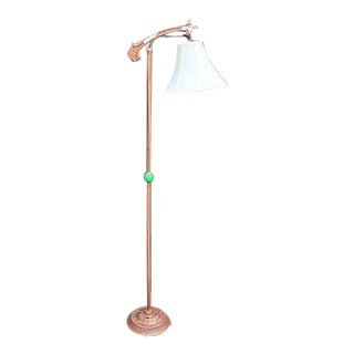 Art Deco Iron/Green Marble Cantilever Floor Lamp For Sale