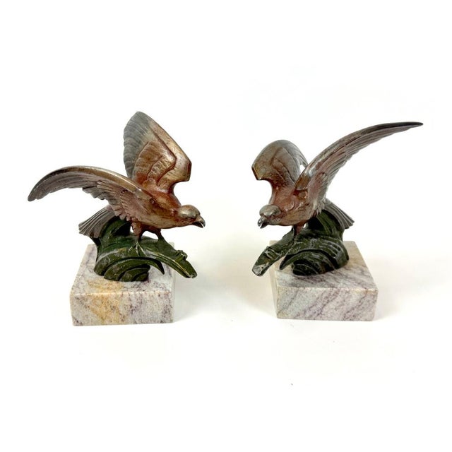 Olive Art Deco Painted Zinc Eagle Bookends, 1930s, Set of 2 For Sale - Image 8 of 10